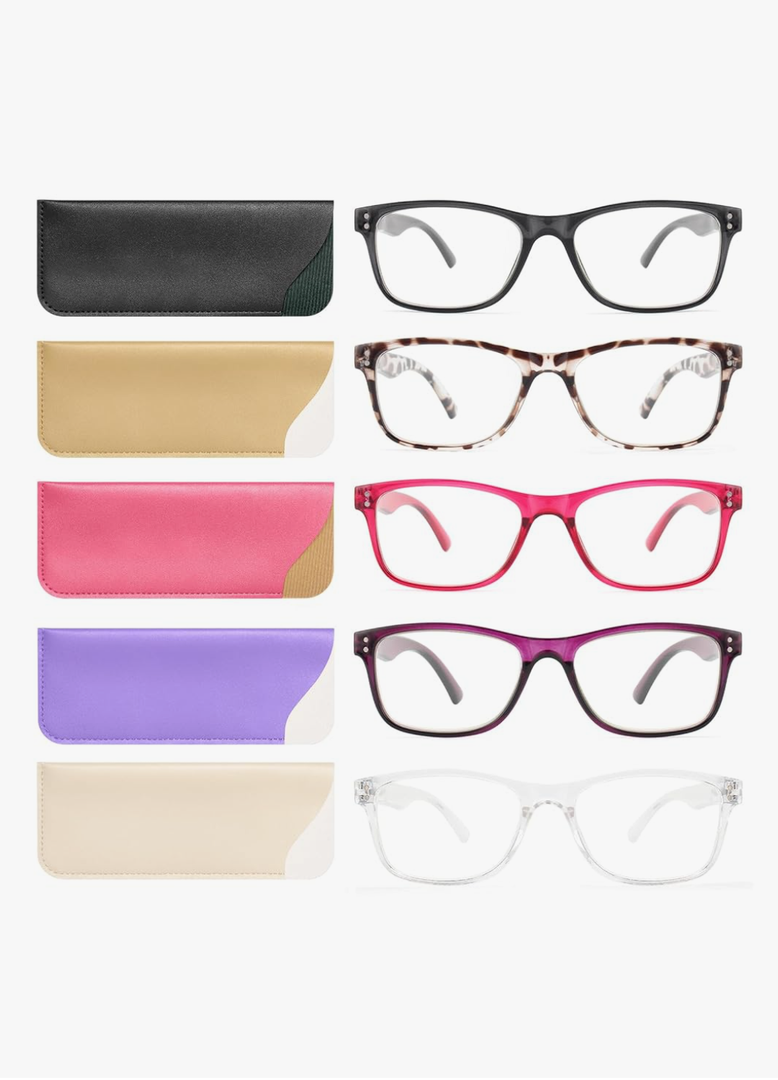 Reading Glasses Blue Light Blocking, Computer Glasses for Women Men, Fashion Square Eyeglasses 5 Pairs