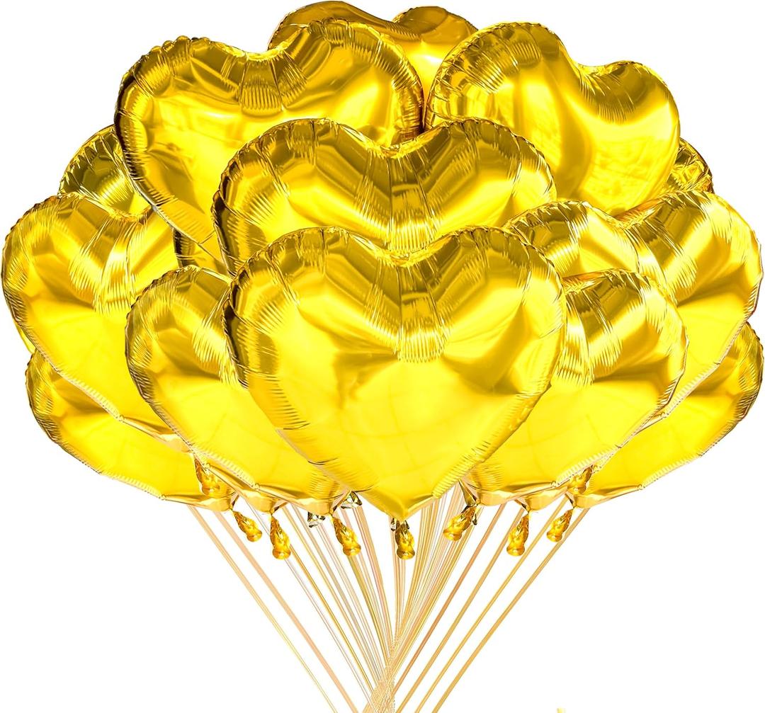 Jonhamwelbor 20Pcs 18 inch Gold Foil Mylar Heart Shape Balloons Decorations Valentines Birthday Wedding Baby Shower Party ( Gold )