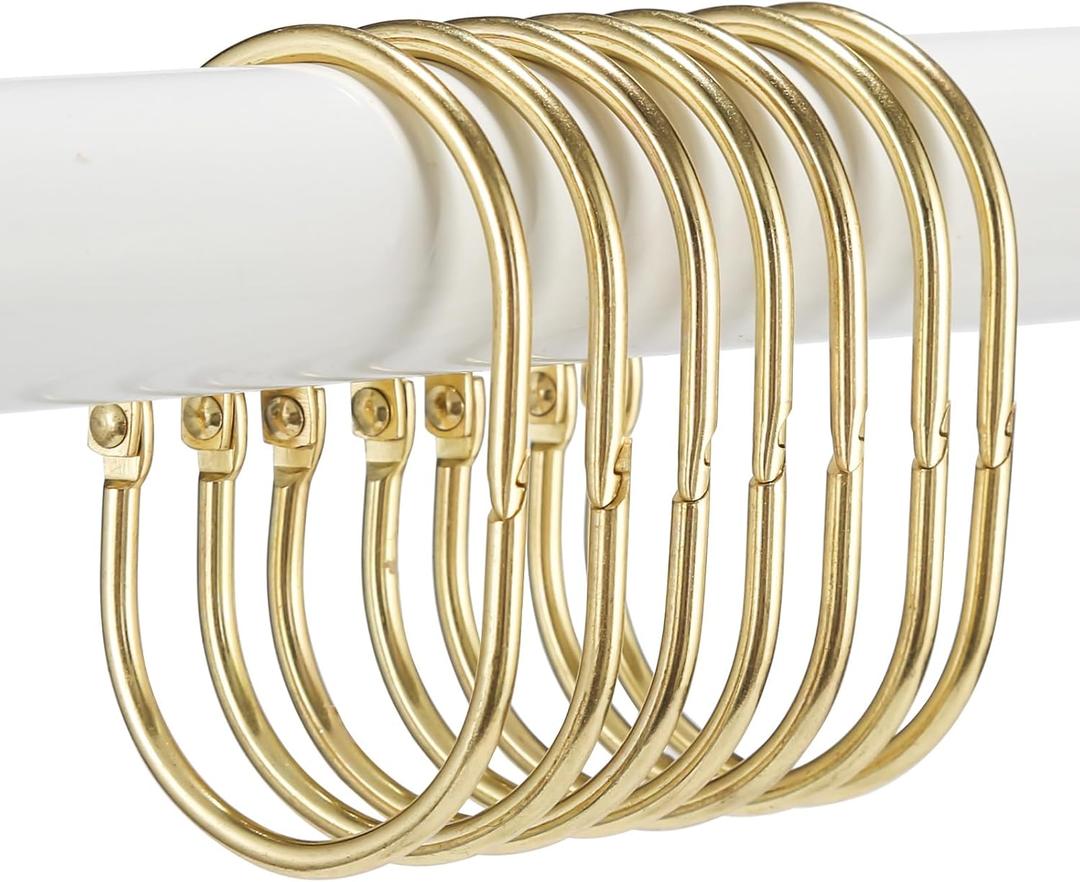 24 Pcs Shower Curtain Rings, Goowin Shower Curtain Hooks, Oval Snap Shower Rings for Curtain, Metal Gold Shower Curtain Rings Rust Proof, Glide Smoothly Shower Hooks for Shower Curtain Rod (Gold)