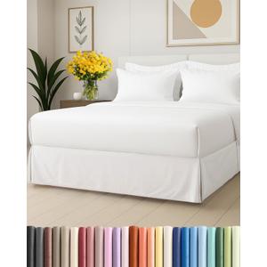 Pleated Bed Skirt Queen Size - 3 Sided Pleated Bed Skirt Queen - Ultra-Soft, Easy Fit with 15 Inch Tailored Drop - Hotel Quality, Wrinkle Free & Fade Resistant - For Women, Men, Kids and Teens - White