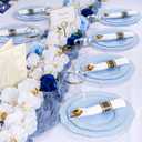 Liacere 350PCS Blue Plastic Plates - Disposable Blue and Gold Plates 50guest Baroque Plastic Dinnerware include 100Plates, 50Pack Pre Rolled Napkins with Silverware 50Cups for Wedding&Mother's Day
