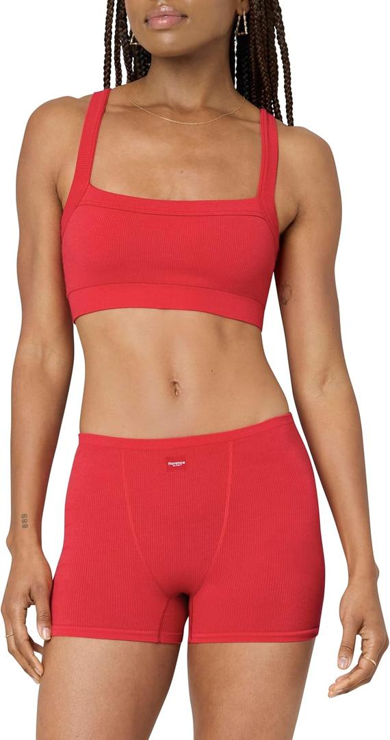 Florence by Mills Womens Softie Seamless Ribbed Bralette (X-Small, Scarlet)