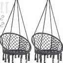 SUNCREAT Hammock Chair Hanging Macrame Swing with Hardware Kits, Max 330 Lbs, Handmade Knitted Mesh Rope Swing Chair for Indoor, Outdoor, Bedroom, Patio, Yard, Garden, Pack of 2, Grey