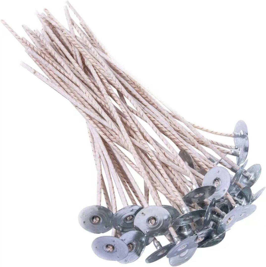 ECO4 100pcs Pre-Waxed Wicks for Soy Candles, 8 inch Thick Wick with Base