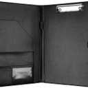 Professional Padfolio with Clipboard, Faux Leather Portfolio Folder Binder, Legal Pad Holder for A4 Letter Size Notepad, Resume, Writing Pad, Ideal Organizer for Business Office Conference, Black