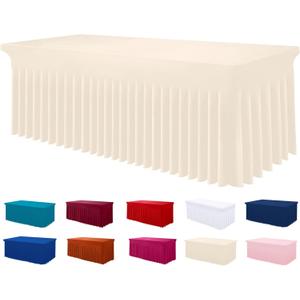 Smiry Spandex Tablecloth, Elastic Fitted Stretch Tablecloth for 6FT Rectangle Tables, Waterproof Washable Table Cover Skirt for Outdoor, Wedding, Banquet & Parties (Beige, 72Lx30Wx30H Inch)