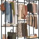 Folews Freestanding Closet System, Large Free Standing Closet Rack Organizer for Hanging Clothes Adjustable Metal Wire Clothing Rack with 5 Shelves & 5 Rods, Black
