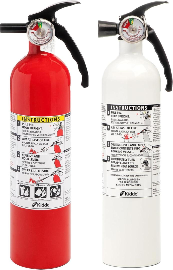 Kidde Kitchen Fire Extinguishers for Home & Office Use, 2 Pack: One 1-A:10-B:C and One Specialty Kitchen Extinguisher, Wall Mount & Strap Brackets Included