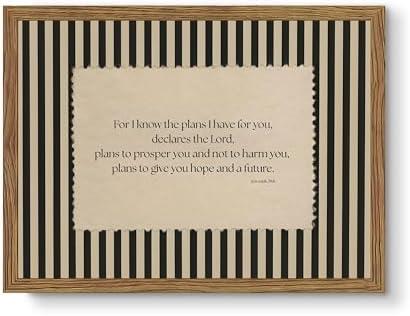 Retro Striped Christian Wall Art Framed - Jeremiah 29 11 Inspirational Scripture Wall Decor, Bible Verse Minimalist Religious Canvas Prints, Biblical Artwork for Prayer Room Office Church 12x16 Inch