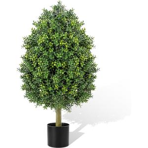 Giegxin 3ft Artificial Boxwood Topiary Trees Fake Bushes Potted Plants Indoor Evergreen Shrubs with Sturdy Planter for Front Porch Home Yard Decor