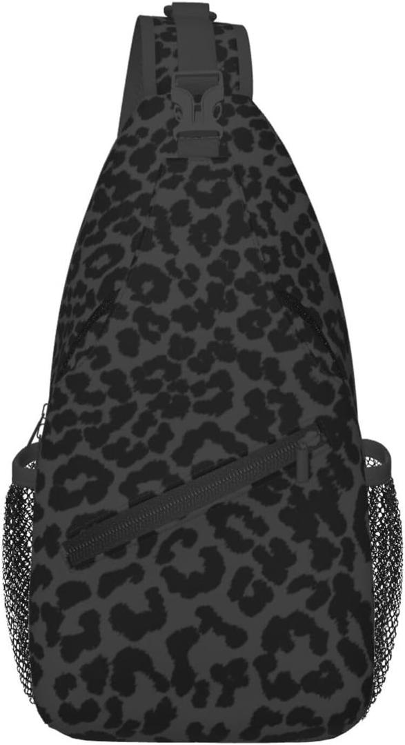 Leopard Print Crossbody Sling Bags Abstract Spotted Fur Cheetah Print Sling Backpack for Women Men Casual Shoulder Bag Cute Black Panther Animal Skin Texture Travel Sports Hiking Daypack