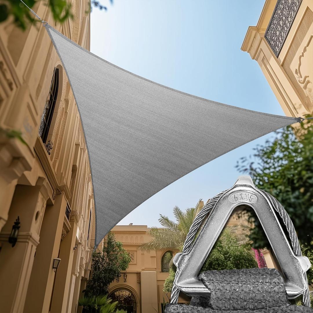 ShadeMart Heavy Duty 32' x 32' x 32' Grey Sun Shade Triangle Pro Ring Shade Sail, 260 GSM Commercial Grade UPF50 Sunshade, Reinforced Corners & Edges (Gray)