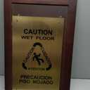 Wooden Wet Floor Sign Warning Sign, Foldable Metal Double-sided Panel, Suitable for Schools, Offices, Hotels, Restrooms, Decks and Other Areas （A few decorative screw caps may fall off, which can be easily fixed with glue）