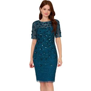 Adrianna Papell Women's Beaded Cocktail Dress, Teal Sapphire, 12