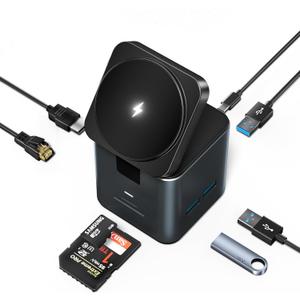 Laptop Docking Stations, USB C Docking Station with Wireless Charging,4K HDMI, 100W PD Charger, 4USB A/C Ports, USB-C HUB for Mac Laptop, MacBook hub, Computer Accessorie