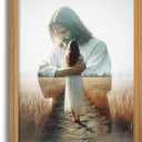 3D Textured Jesus Embracing Woman Wall Art, Hand Drawn Sandstone Christian Wall Decor Painting, Scripture Religion Artwork Pictures for Church Living Room Prayer Room Home Decor 12x16 Inch Framed