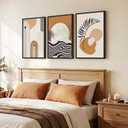 Framed Boho Mid Century Modern Wall Art for Living Room, 3 Piece Large Abstract Canvas Prints Paintings, Orange Earth Tones Moon Botanical Artwork Decor for Bedroom Hallway 16x24 Inch, 24" H x 16" W x 3Pcs