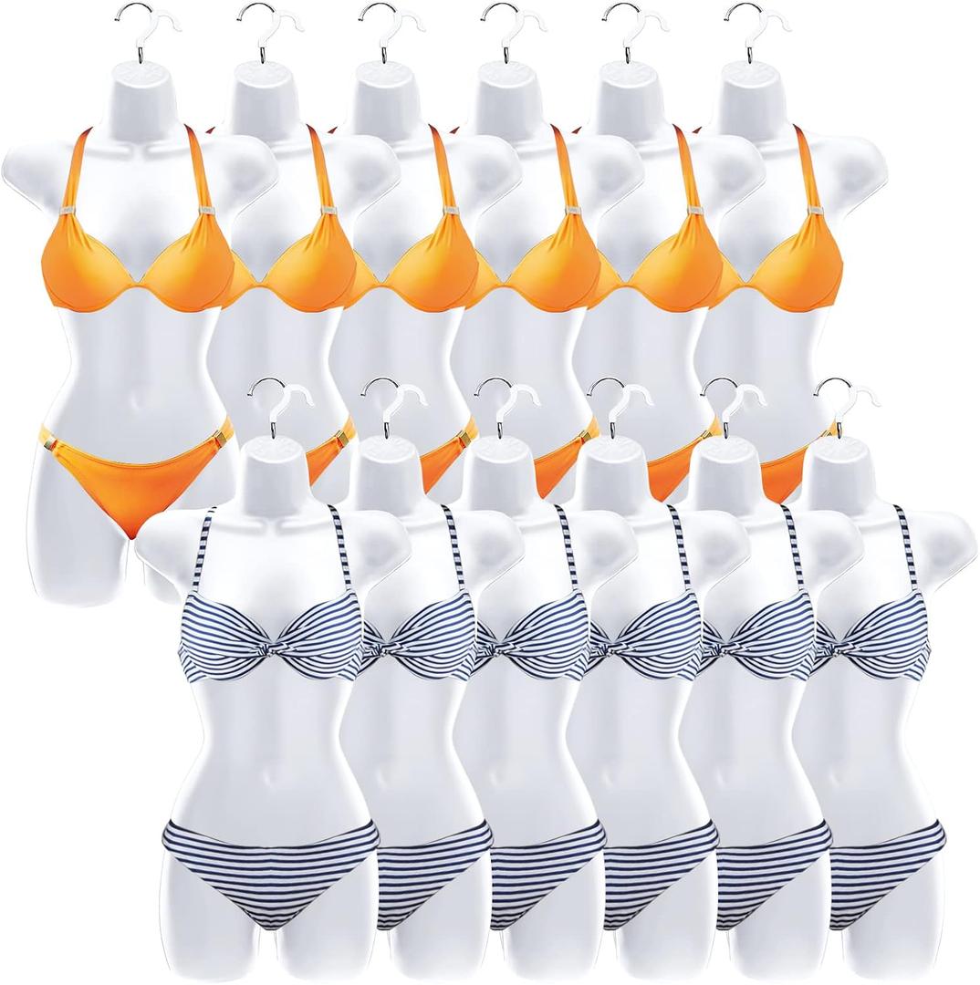 12 Pcs Hanging Mannequin Body Torso Female Women Dress Form with Hanger Hook Hip Long Hollow Back Mannequin Torso Thickened Plastic Shirt Display White (31.1 x 16.1 Inch)
