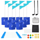Bucket Yard Golf Game with Clubs 9 Hole Set Portable Low Tide Golf Game for Beach Backyard Lawn with 2 Golf Outdoor Indoor Golf Chipping Games for Adults Family Club Party (Blue, 9 Bucket)