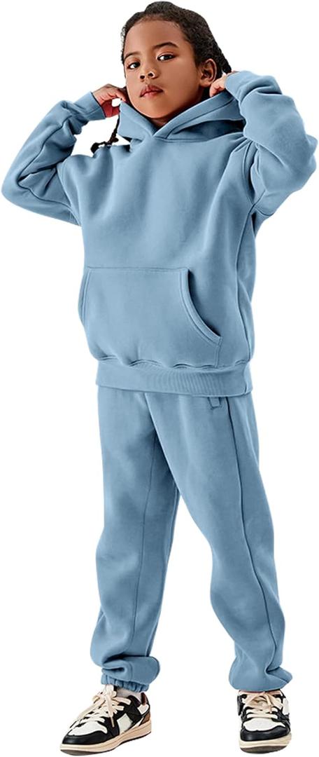 Flygo Girls Boys Fleece 2 Piece Outfits Pants Set Hoodies Sweatshirt and Jogger Sweatpants Medium