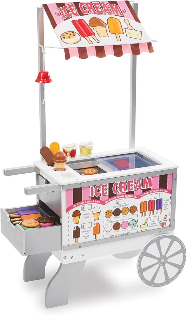 Melissa & Doug Snacks & Sweets Food Cart with Play Food, Wooden Toys & Kids Play Kitchen Accessories, Preschool Learning Toys for Girls & Boys 3+, Standard