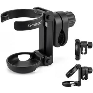 Gromast Foldable Stroller Cup Holder, 360°Rotatable with Adjustable Clip, Universal Cup Holder for Stroller, Wheelchair, Bike, Walker, Scooter, Tricycle - Black