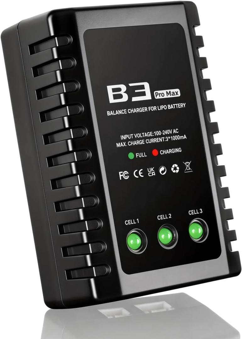 LiPo Battery Charger 2S-3S RC Balance Charger Compact Charger for 7.4-11.1V LiPo Batteries (Black)