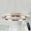 LED Ring Chandelier Weathered Wood Nickel Chandelier Dimmable Round Foyer Chandeliers Light Farmhouse Circular Chandeliers for Dining Room Entry Bedroom Office Living Room, 24in, 30W Downlight