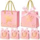 EQOREIIN Small Thank You Gift Bags 50pcs 5.5x2.5x4.7 Inches Small Gift Bags with Handles Bow Ribbon Pink Paper Bags for Party Favor, Mother's DayValentine's Day, Wedding, Baby Shower (Pink)