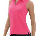 TACVASEN Womens Golf Shirts Sleeveless Racerback Polo Shirt UPF 50+ Zip Up Moisture Wicking Workout Tennis Athletic Tank Tops (Pink)