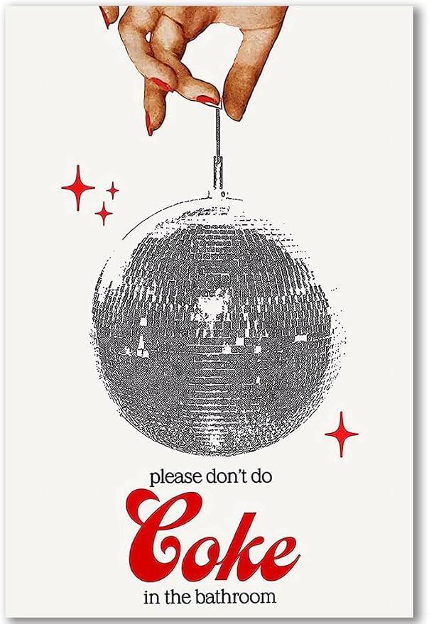 Black and White Retro Fashion Don't In Bathroom Canvas Wall Decor Art Trendy Disco Ball Decoration Room Aesthetic Poster Funny Bathroom Rules Picture Print (B,16x24inch Unframe)