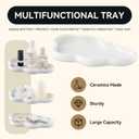 3-Piece White Ceramic Bathroom Accessories Set with Tray, Lotion Dispenser, and Tumbler for a Luxurious Bath Experience