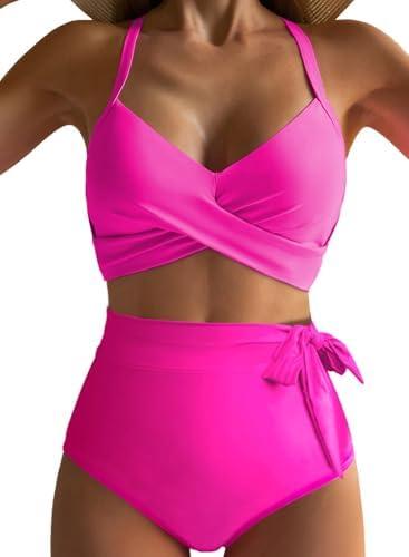 Dokotoo Women's High Waisted Floral Bikini Sets Swimsuit Suit for Women 2025 Tummy Control Bathing Suit Swimwear for Summer M