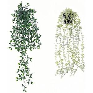 Freyalife 2 Pcs Fake Hanging Plants for Room Decor, Artificial Potted Plants for Aesthetic Office Living Bedroom Kitchen Patio Bathroom Bookshelf Indoor Outdoor Decor