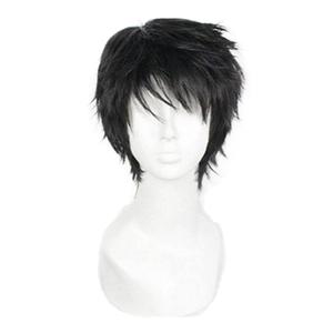 OYSRONG Men Short 11.81''/30cm Black Curly Wig, Multifunction Fluffy Layered Frizzy Cosplay Heat Resistant Fibre Wig