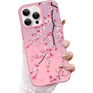 ZIYE for iPhone 14 Pro Max Phone Case Cute Glitter Pink Funny Cherry Blossom Design for Women Girl Slim Shockproof Protective Cover