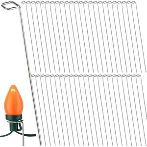 100 Pack 12 Inch Metal Christmas Light Stakes Christmas Outdoor Yard Light Stakes Universal Yard Lawn Ground for C7 C9 String for Xmas Garden Lawn Pathway Patio Walkway Decorations (Silver)