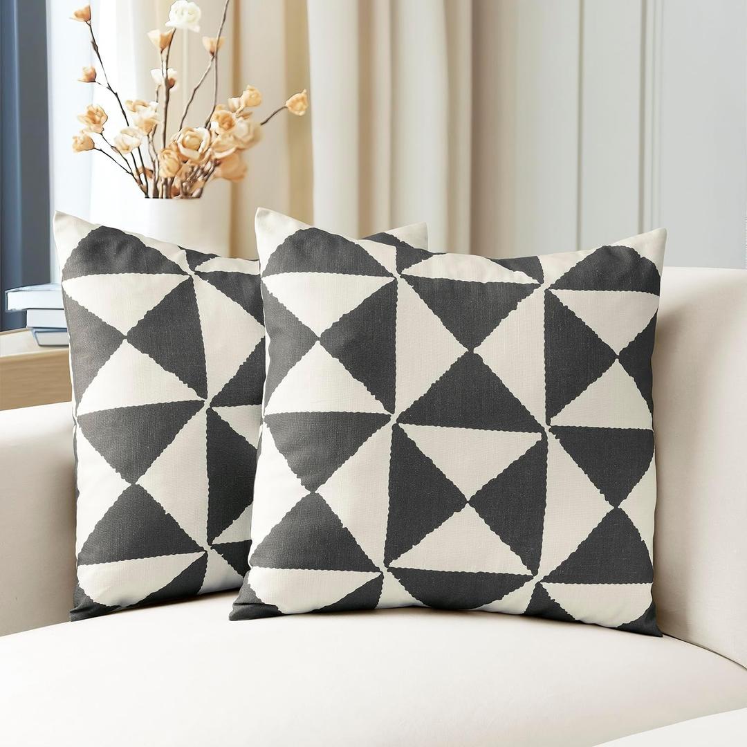 HPD Half Price Drapes Textured Cotton Printed Cushion Pillow Covers (Set of 2) - Decorative Throw Pillow Covers 18x18 Inch for Bedroom and Living Room - X Block Black