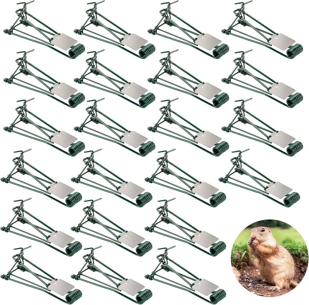 24 Pack Gopher Traps Outdoor - Reusable Easy Set Metal Gopher Trap, Weather Proof Mole Vole Traps for Lawn Garden Farm, Mole Killer Trap, Stainless Steel