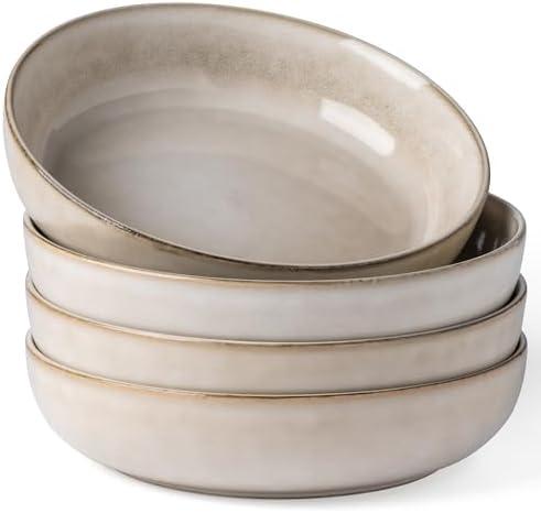 GBHOME 9'' Large Ceramic Pasta Bowls, 38oz Stoneware Pasta Serving Bowls Set of 4 for Kitchen, Wide Bowls for Fruit,Pasta,Salad,Oatmeal,Meal, Microwave Safe, Reactive Glaze-Cappuccino