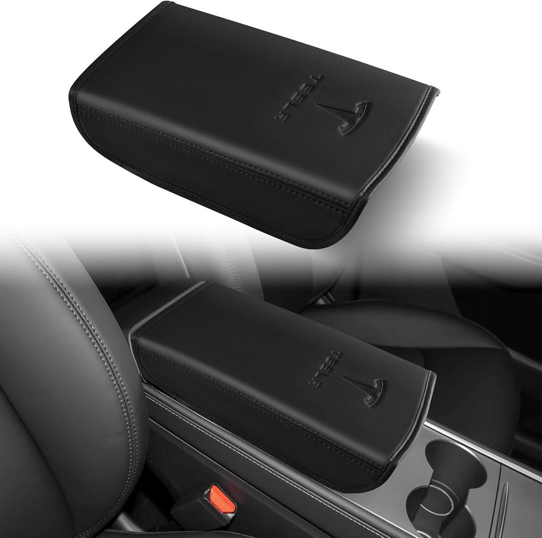 Center Console Leather Armrest Cover Designed for Tesla Model 3 2017-2023/Model Y 2020-2025(Not for Model Y Juniper),Center Console Accessories for Tesla Model 3/Y Interior Accessories Black
