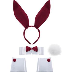 Women's Bunny Costume Set Rabbit Ear Headband Collar Bow Tie Costume Cuffs Rabbit Tail for Easter Party