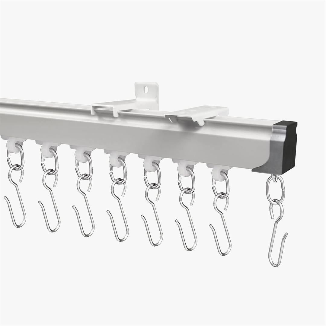 Curtain Track, 9.8ft Ceiling Curtain Track, Aluminium Ceiling Track for Curtains, Room Divider Curtain Rods, Curtain Track Ceiling Mount, Curtain Rail Set with Roller Hooks (9.8ft Curtain Track)