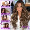 Eawwii Brown Blonde Highlight Wig for Women Long Wavy 4x1 Lace Natural Hairline Glueless for Beginners Middle Part Synthetic for Daily Party Use 26Inch