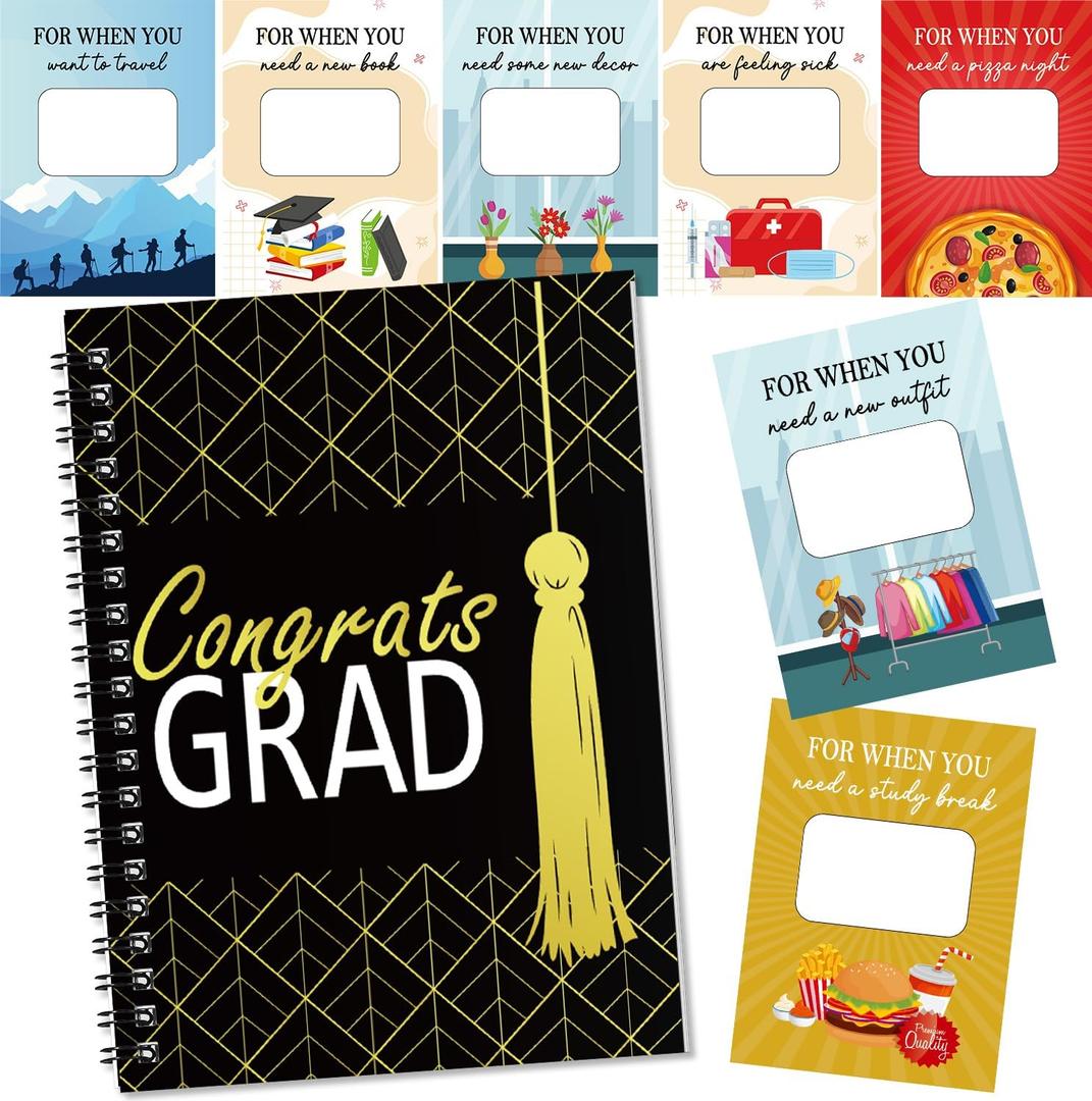 2 x Graduation Gift Card Book 7 x 5 Inch 20 Pages Gift Card Booklet Congrats Grad Organizer Greeting Card College Survival Album Keeper for Graduation Senior Gifts(Black)