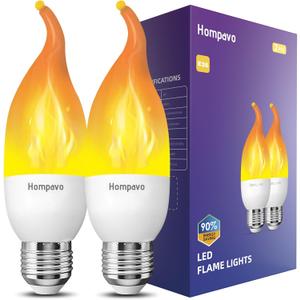 Hompavo Upgraded LED Flame Light Bulbs, 3 Modes Flickering Light Bulbs, E26 Candle Fire Light Bulb for Christmas Halloween Party Porch Indoor & Outdoor Home Decoration - 2 Pack (Yellow)