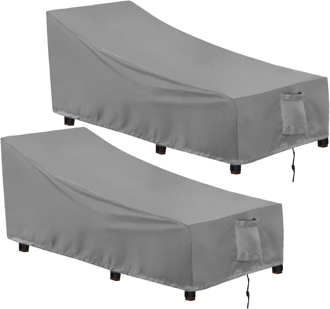 OutdoorLines Outdoor Waterproof Patio Chaise Lounge Chair Cover - UV Resistant Lounger Covers Heavy Duty Weatherproof Patio Sofa Furniture Covers, 2 Packs, 78Wx35.5Dx33H Inches, Gray (Grey)