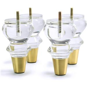 JEREVER Acrylic Clear Furniture Legs Replacement Sofa Couch Feet Mid Century Decor for Cabinet Dresser Home DIY Legs Set of 4 (4.7inch)