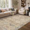 GENIMO 6x9Area Rugs for Living Room, Machine Washable Non Slip Vintage Rugs, Low Pile Lightweight Print Rug for Bedroom, Dining Room, Home Office, Warm Brown
