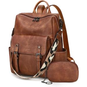 Backpack Purse for Women PU Leather Back Packs Designer Ladies Shoulder Bag Fashion Faux Work Travel Handbags (Two-toned Brown)